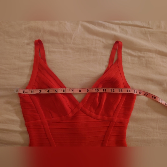 Coral Poppy HERVE LEGER v-neck Scarlett Mini Bandage Dress S Sexy Bodycon Short - Picture 8 of 13